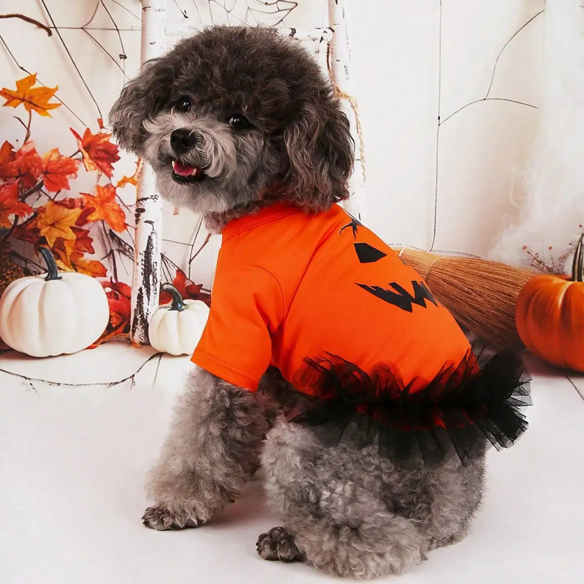 Dog Halloween Dress Fashion Pumpkin Fcae Print Dog Dress Holiday Apparel For Festival Party Events