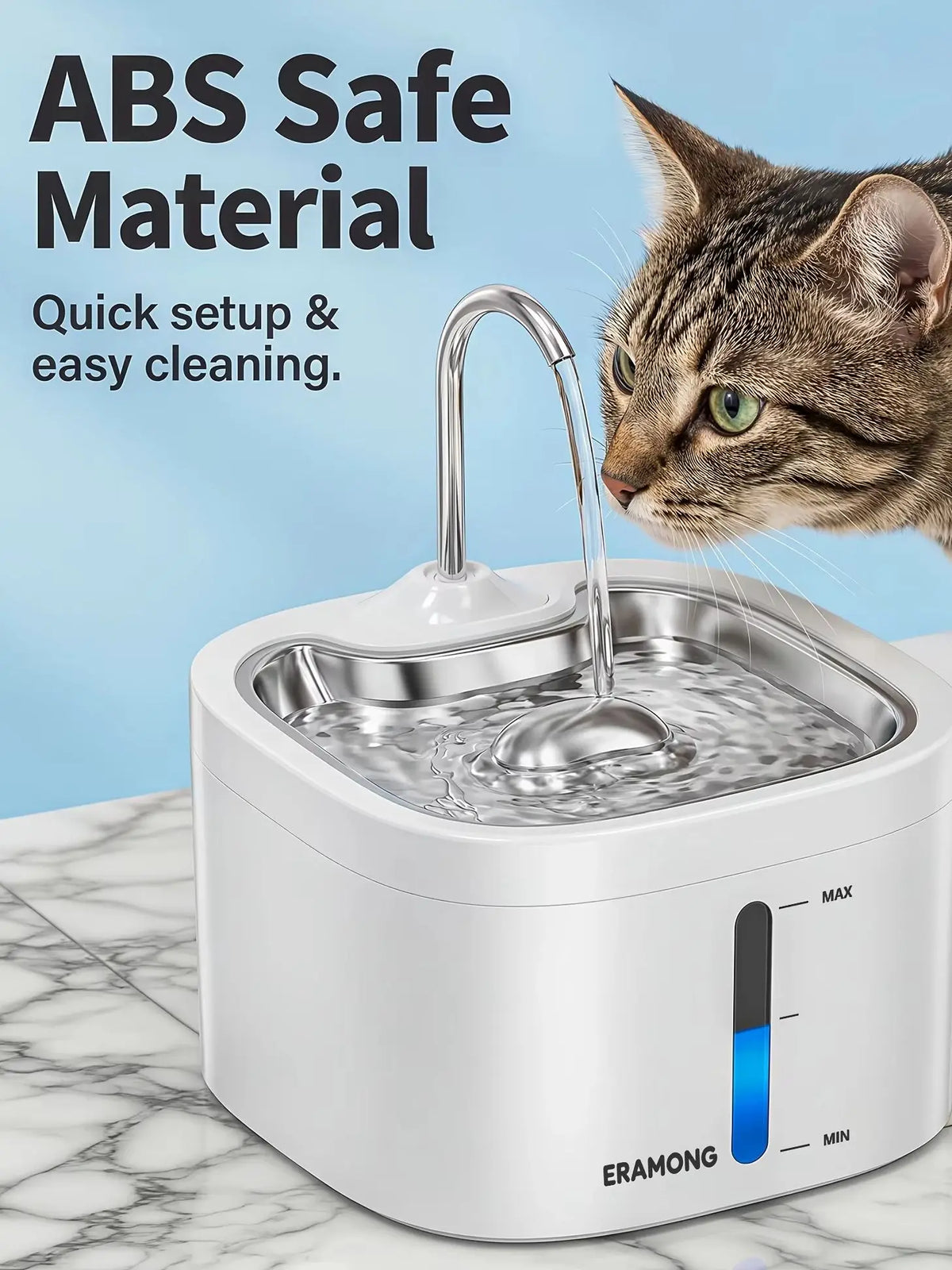 Cat Water Fountain With Stainless Steel Tray And Dispenser