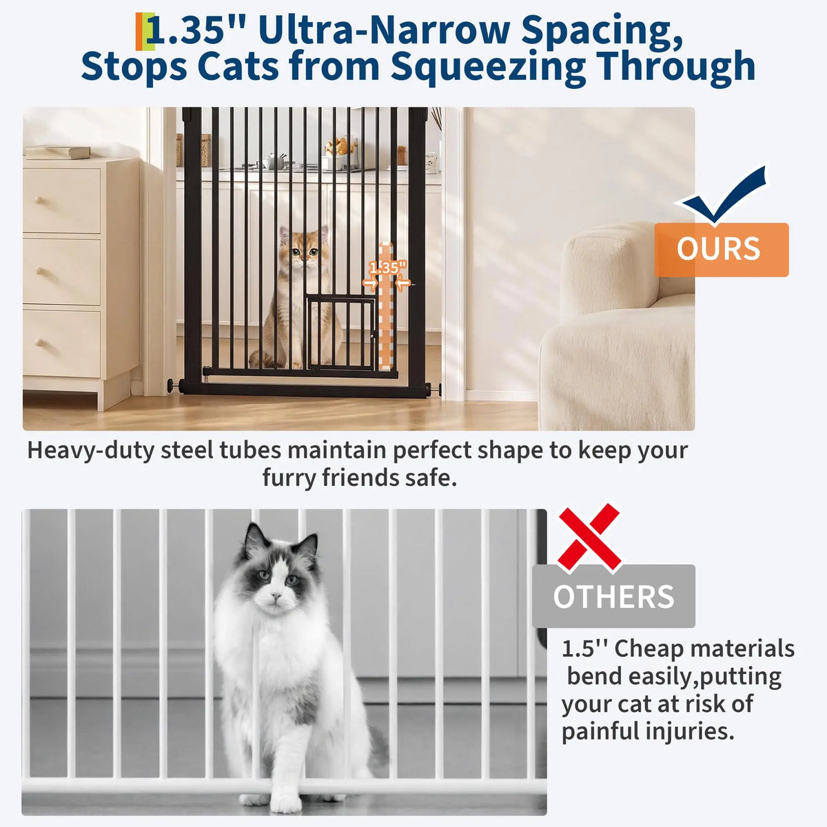 HiMiss 71 Inch Extra Tall Adjustable Cat Gate No Drill