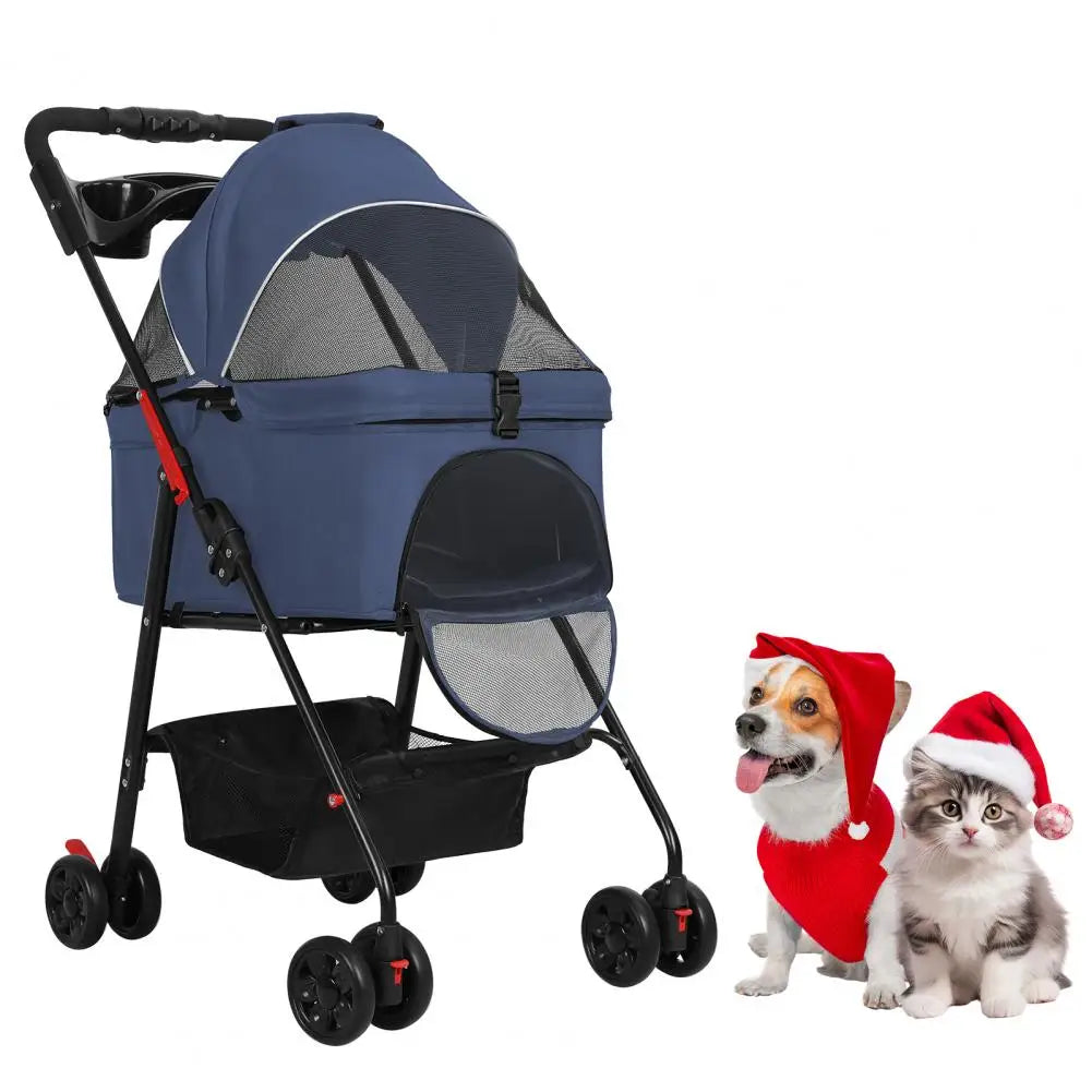 Foldable Pet Stroller for Dog Cat with Removable Carrier, Storage Basket and Cup Holder, Pet Carrying Cart Holds Up to 17.6lbs