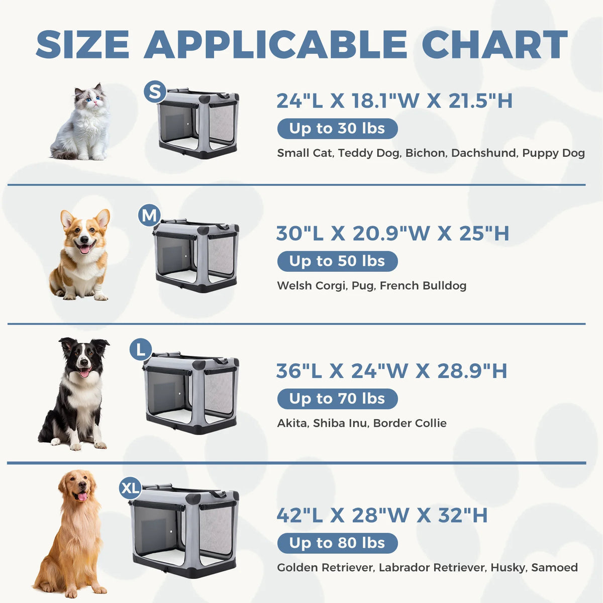 JHK Foldable Soft Dog Crate Portable Kennel With 3 Doors