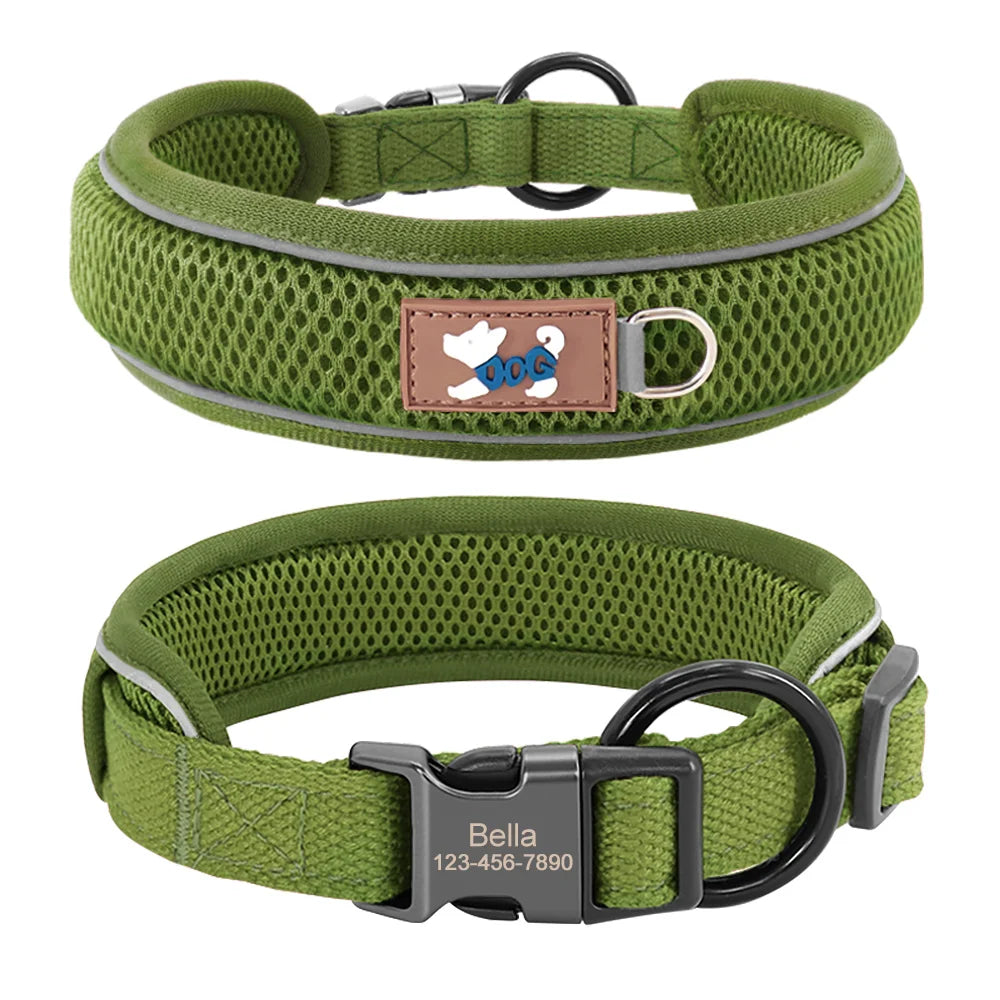 Personalized Mesh Dog Collar Breathable Reflective With Engraving