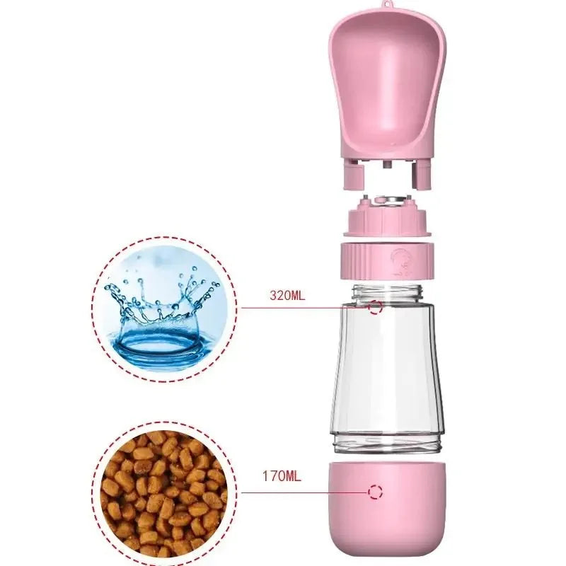 Portable Two In One Glass Pet Water Bottle And Feeder