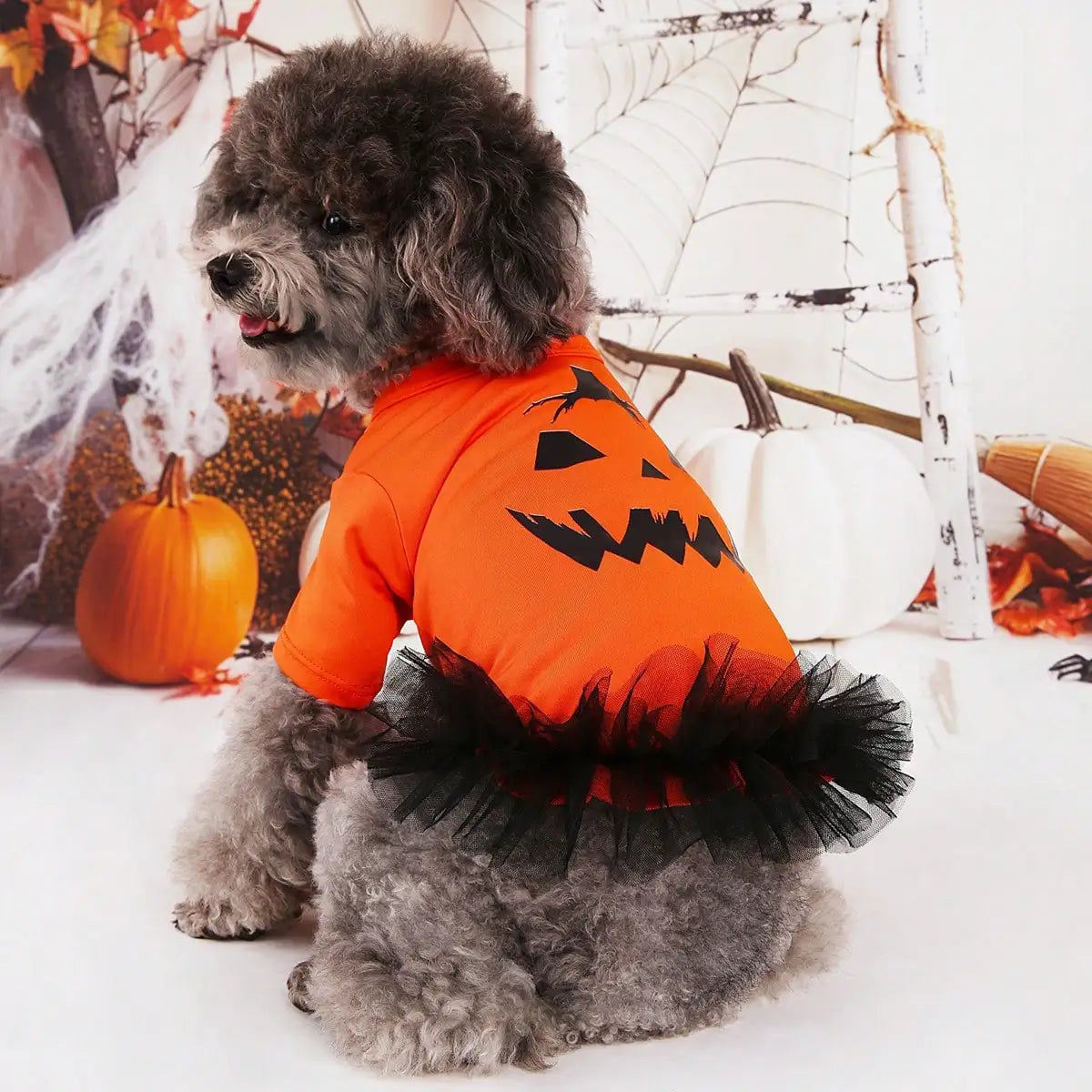 Dog Halloween Dress Fashion Pumpkin Fcae Print Dog Dress Holiday Apparel For Festival Party Events
