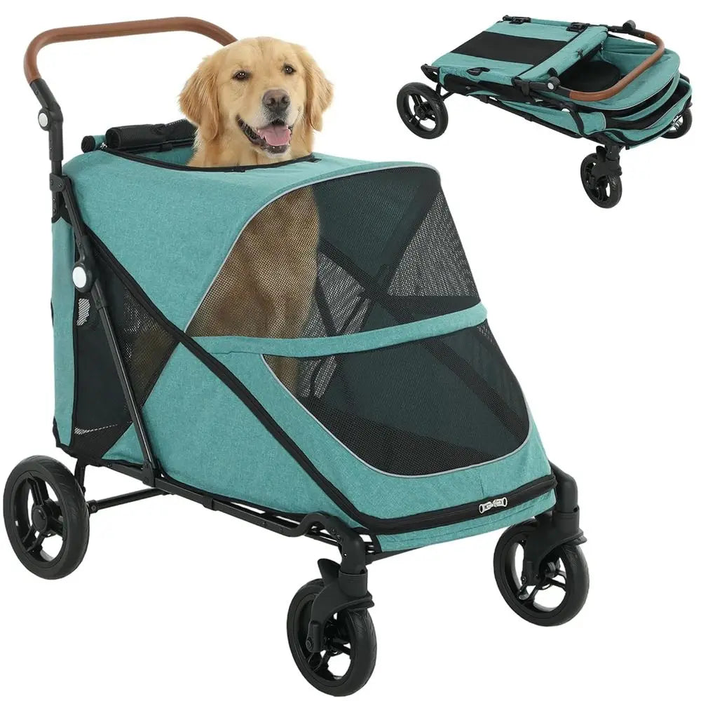 Dog Stroller or Large Dogs, One-k olding 4 Wheel Large Pet Stroller Wagon or Multiple Pets, All Terrain Spring Suspension w/ 8-P