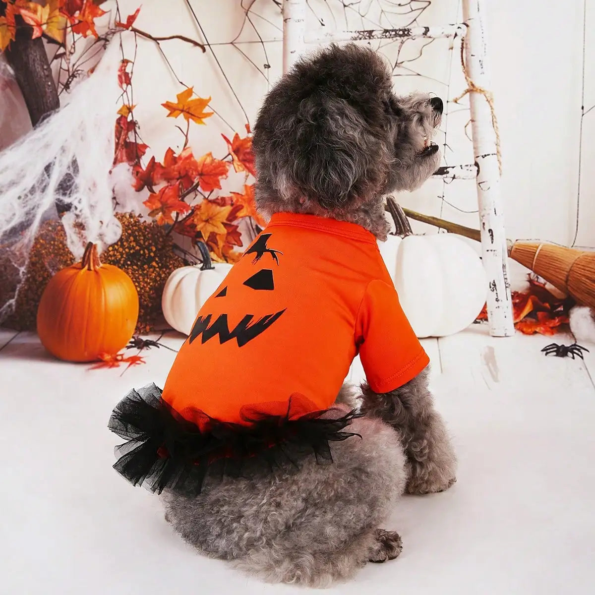 Dog Halloween Dress Fashion Pumpkin Fcae Print Dog Dress Holiday Apparel For Festival Party Events