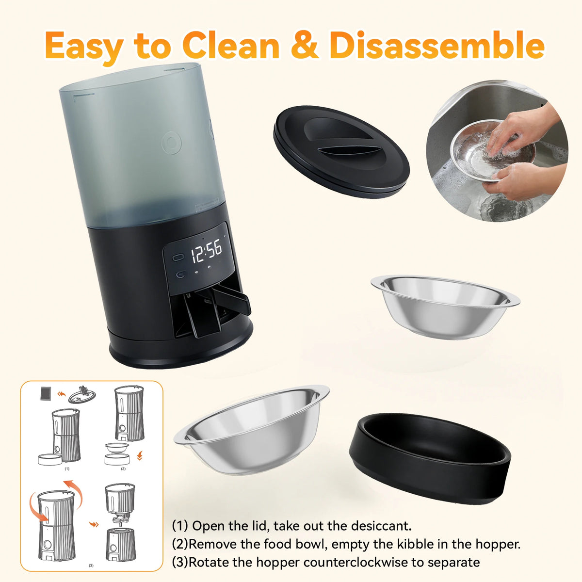 Automatic Cat And Dog Feeder With Dual Stainless Bowls