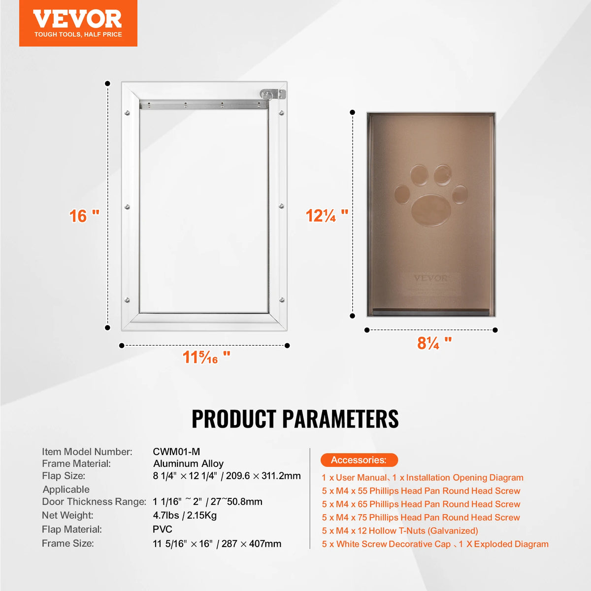 Pet Door Aluminum Frame With Lock And Flap Weatherproof