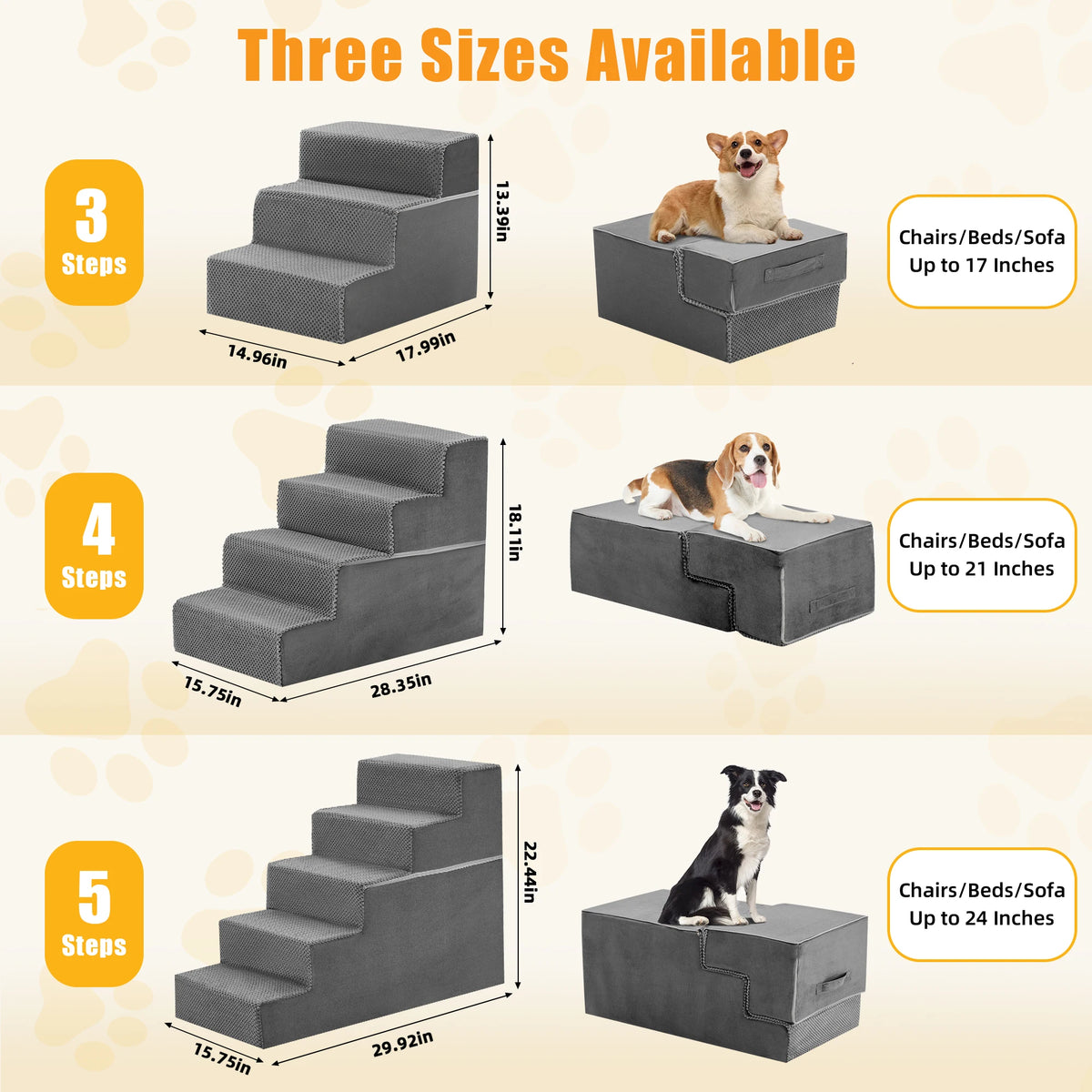 JHK Right Angled Foam Dog Stairs Ramp Three To Five Steps