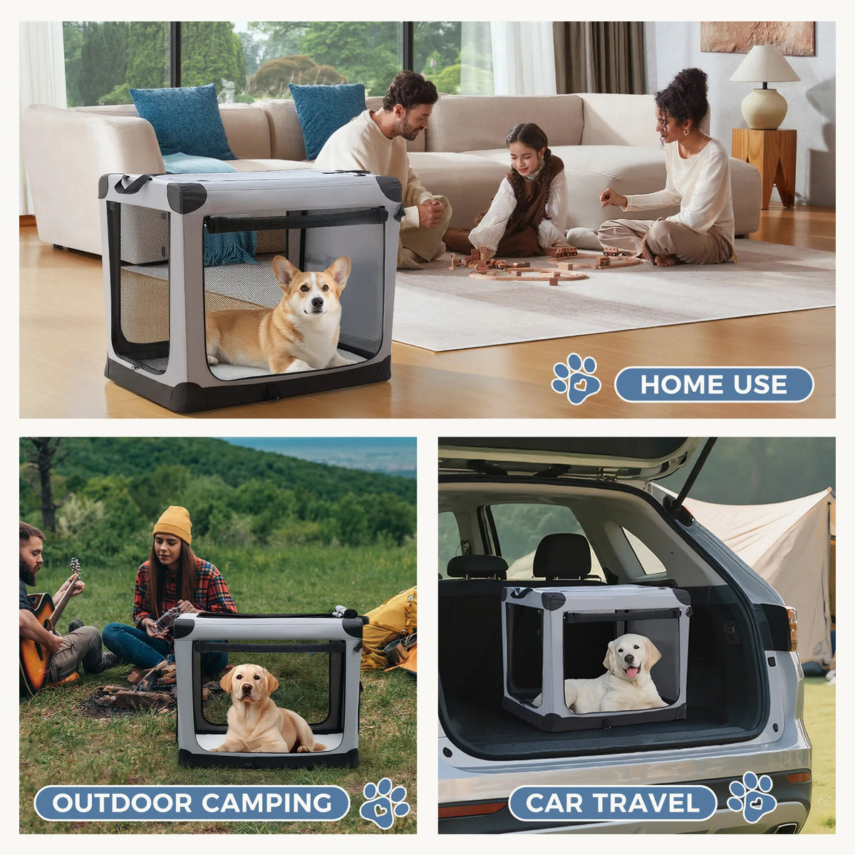 JHK Foldable Soft Dog Crate Portable Kennel With 3 Doors