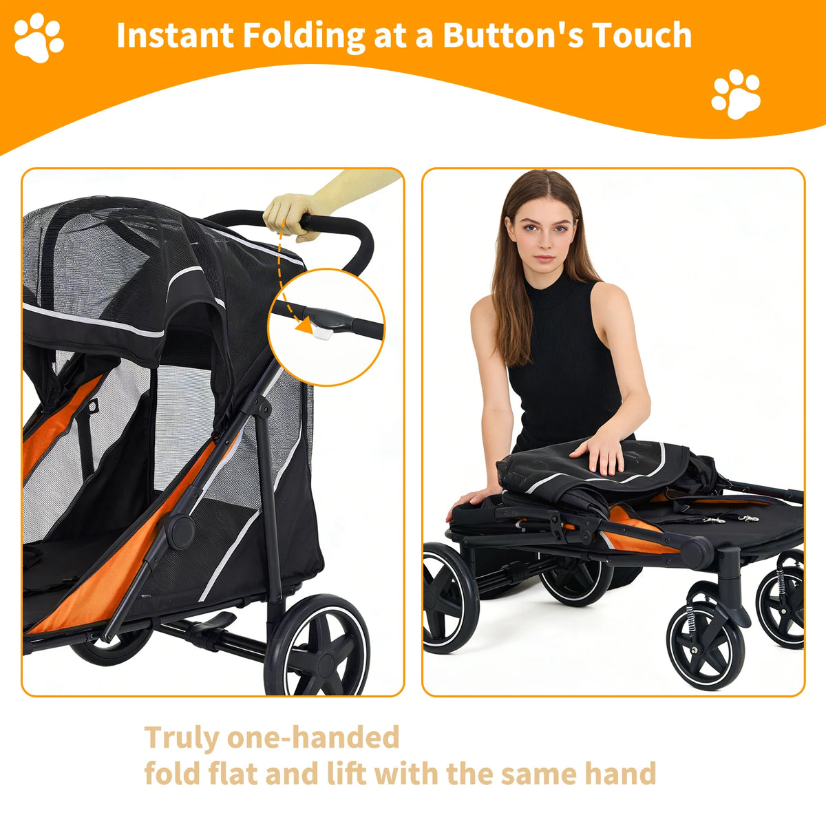 Dog Stroller for Large & Medium Dogs Pet Stroller for 2 Small Dogs with Adjustable Handle & Canopy, Sun Shades, Storage Organizer, Oxford Fiber, Foldable & Ventilated