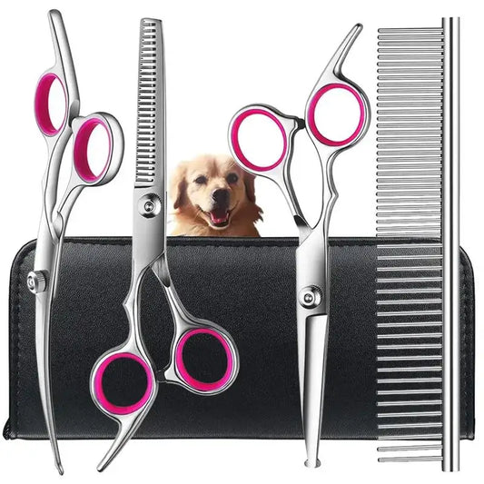 4pcs Premium Titanium Coated Dog Grooming Scissors with Safety Round Tips - Professional Grade Kit for Precise and Safe Trimming
