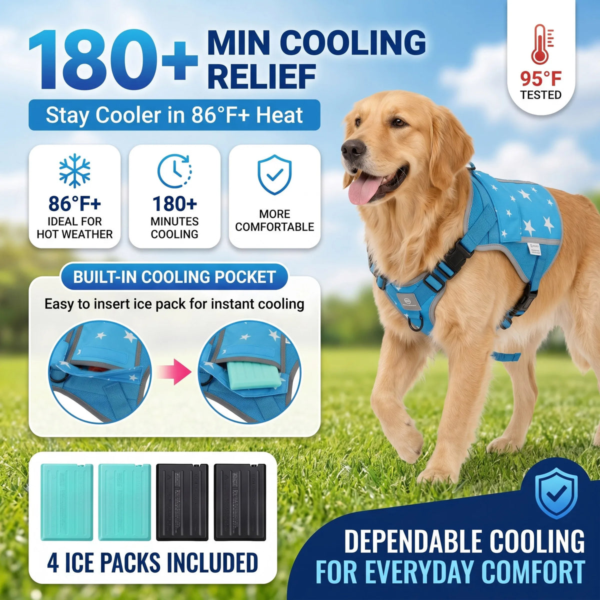 Dog Cooling Vest Harness With Gel Packs