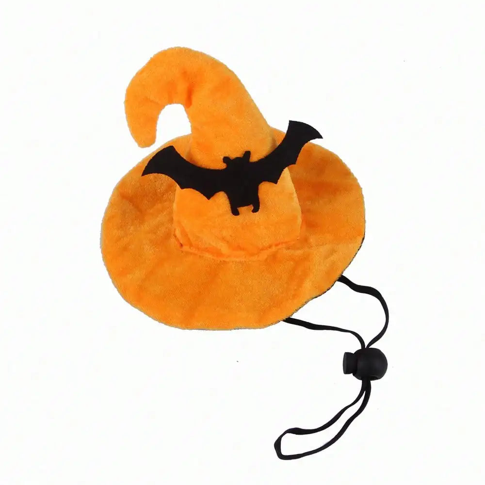 Halloween Pet Witch Hat Bandana Set Bat Pumpkin Print Adjustable Small Dogs Cats Holiday Cosplay Costume