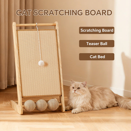 L-Shaped Sisal Cat Scratcher With Hanging Ball And Kitten Bed