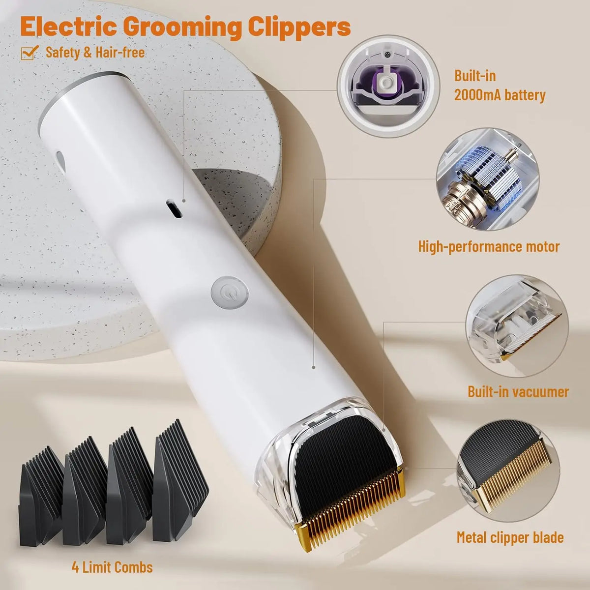 Dog Grooming Kit with Dryer & Pet Grooming Hair Vacuum 15500Pa Low Noise with LED Display Adjust Temperature & Speed Control