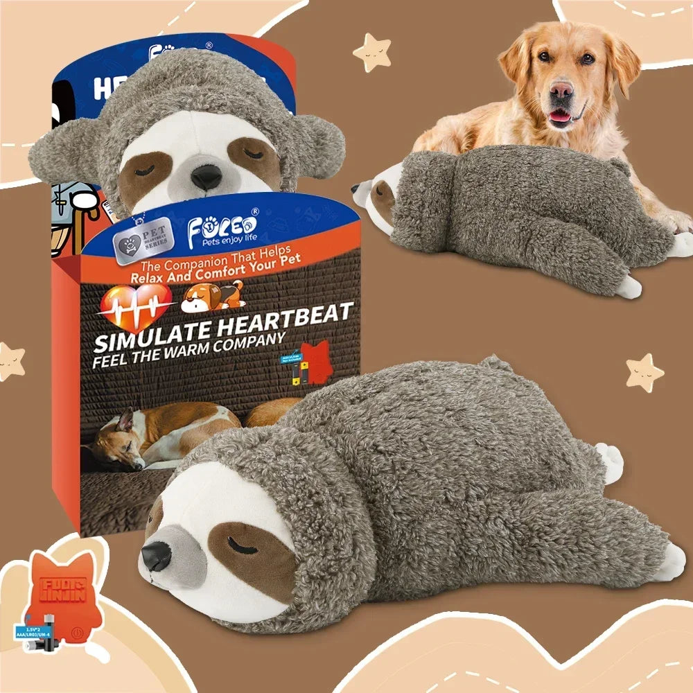 Dog Christmas Gift Sloth Plush Puppy Heartbeat Toy Calming Anxiety Relief Sleep Aid Crate Training Stocking Stuffer