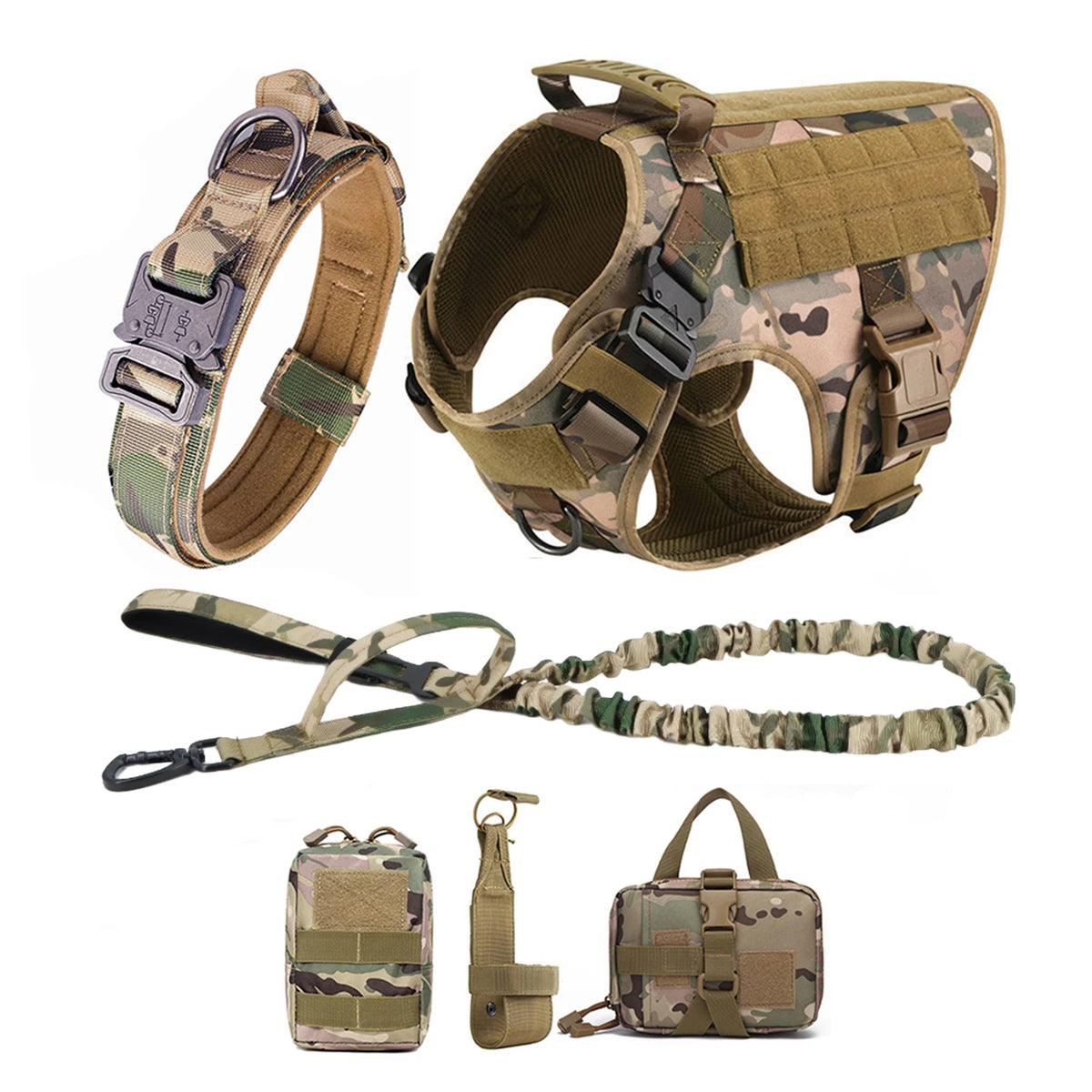 Tactical Nylon Dog Harness With Molle Pouches And Quick Release