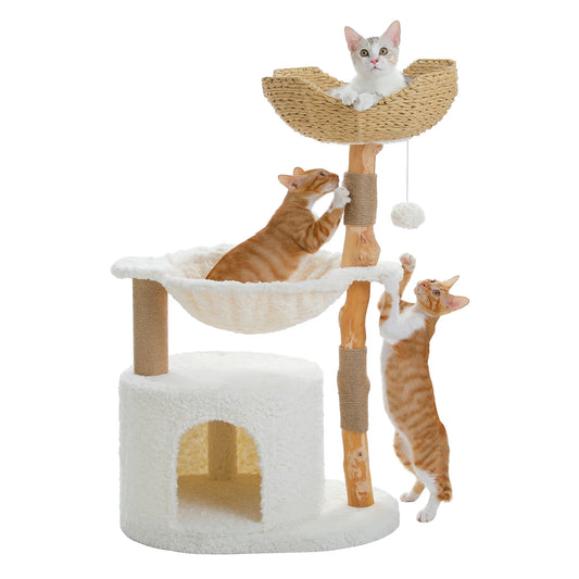 PAWZ Road Modern Cat Tree With Natural Solid Wood Scratching Posts