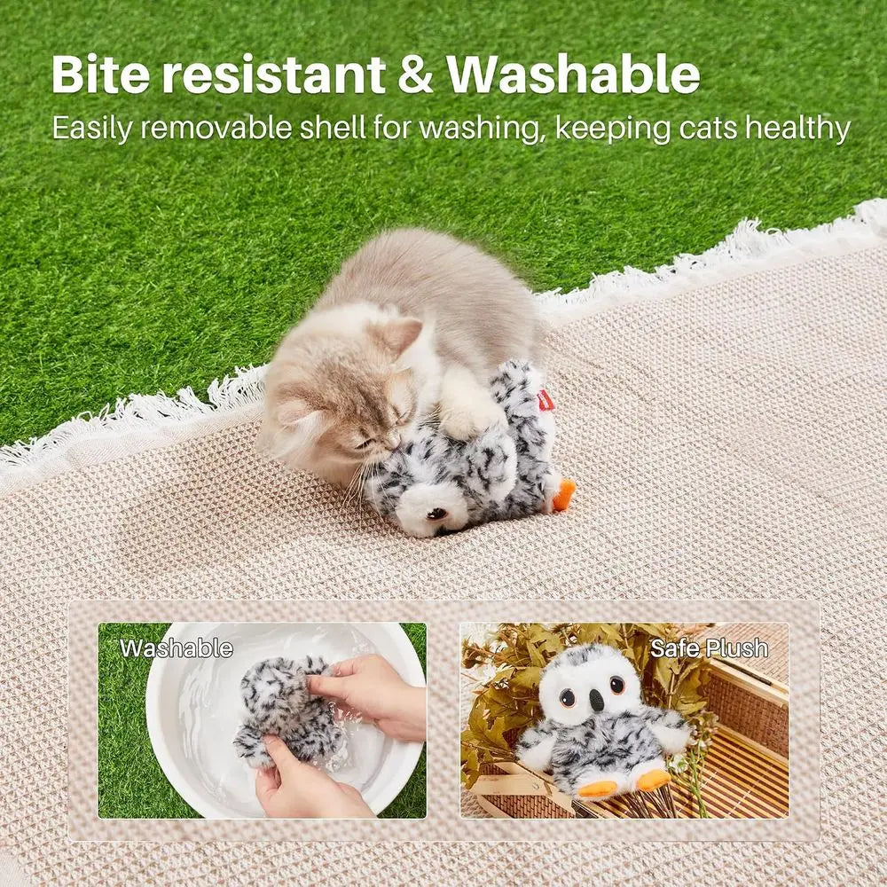Flapping Owl Cat Toys, Life like Bird Chirp, Rechargeable Touch Kitten Toy, Interactive Catnip Kicker Exercise Toys
