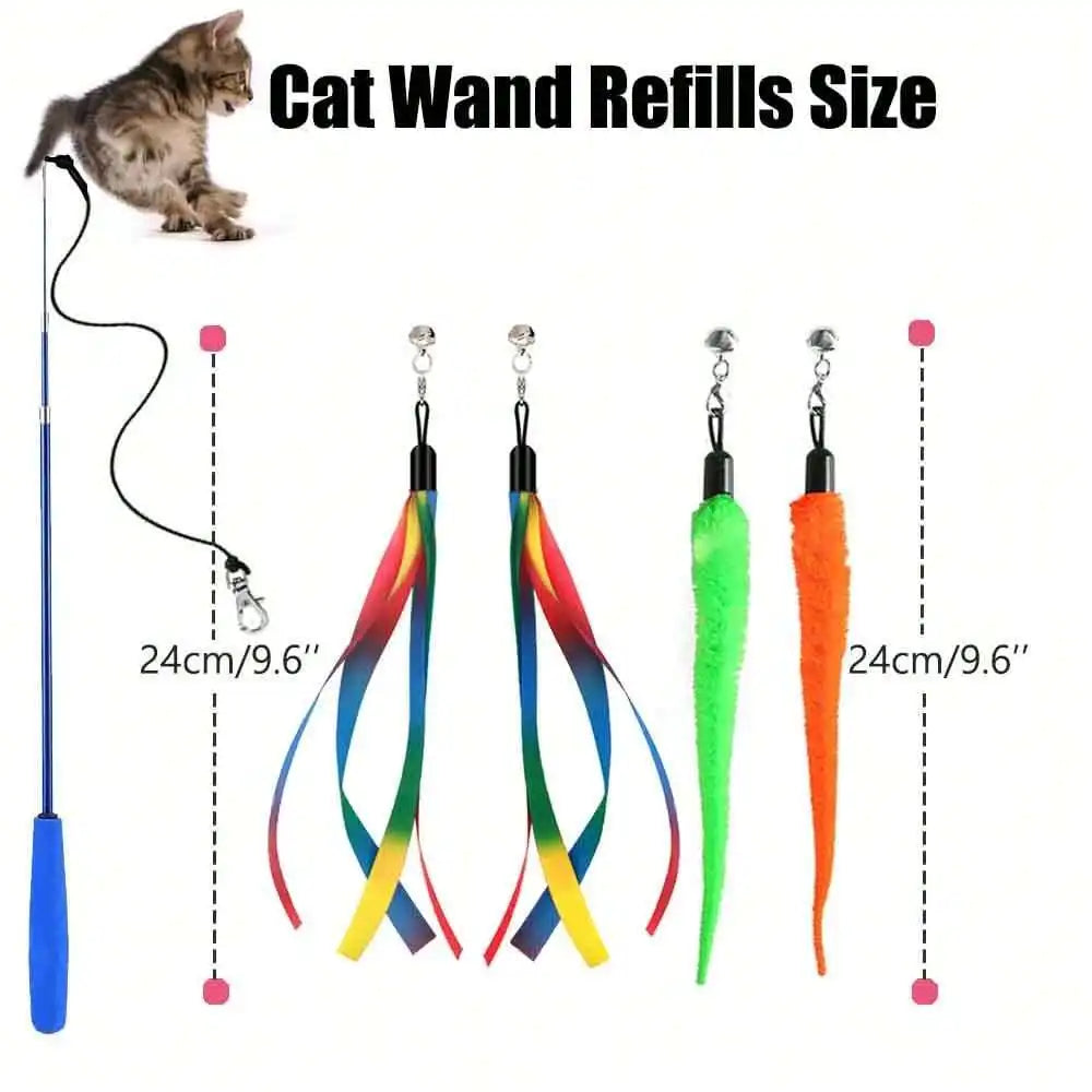 Interactive Cat Teaser Wand With Fuzzy Worm And Ribbon Refills