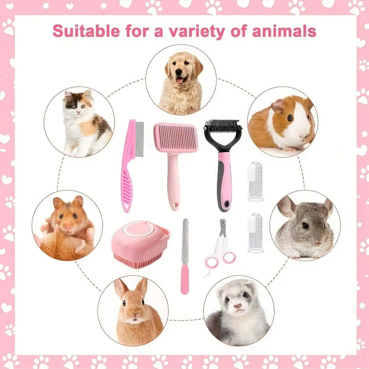 Complete Pet Grooming Kit With Nail Clippers And Brushes