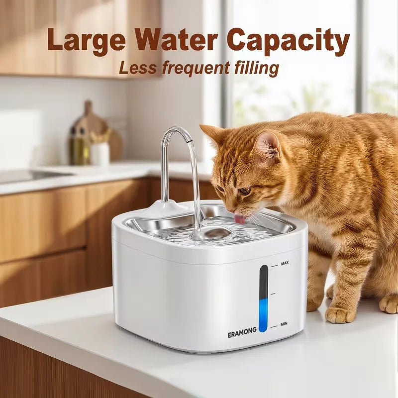 Cat Water Fountain With Stainless Steel Tray And Dispenser