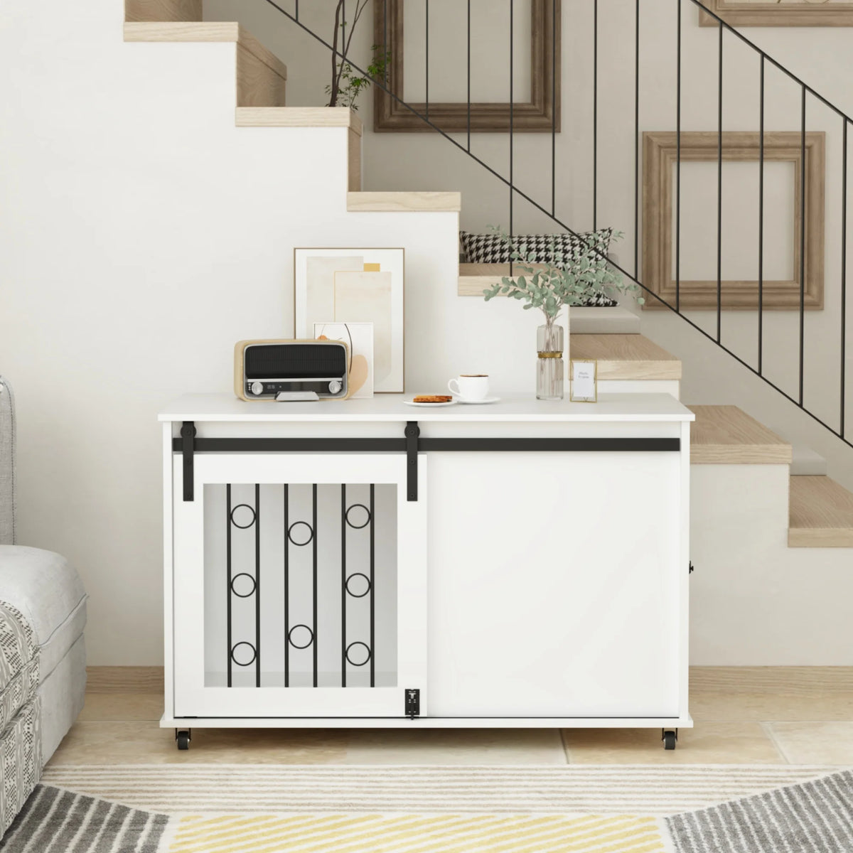 Modern Wooden Dog Crate Furniture End Table With Sliding Door