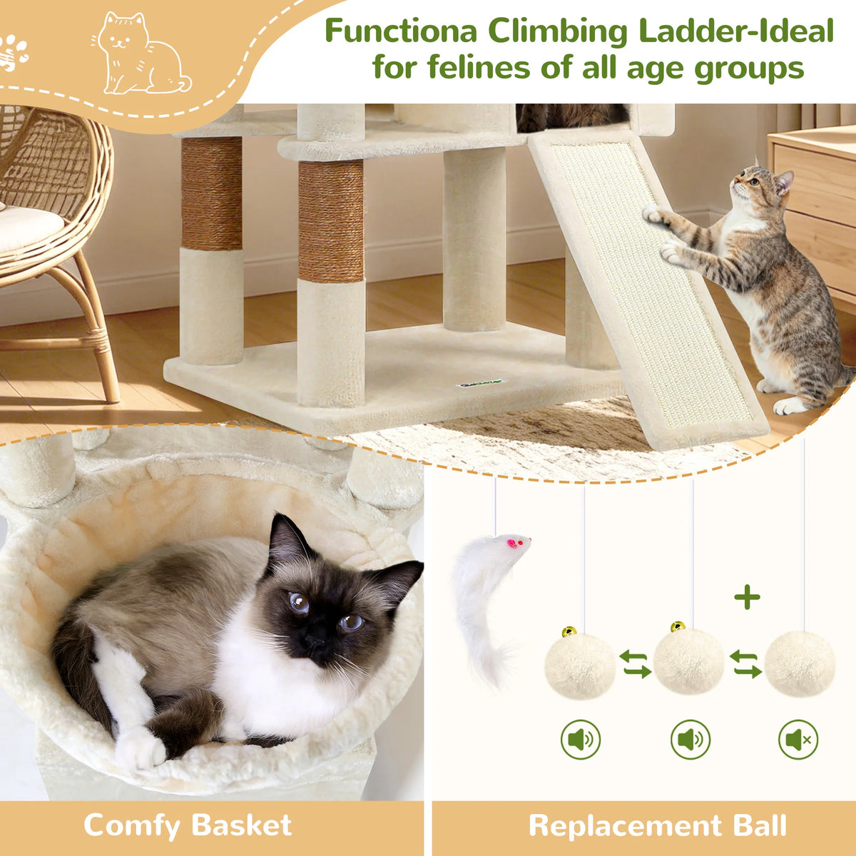 Globlazer 83" Big Cat Tree Tower for 4+ Multiple Large Cats Multi-Level Cat Climbing Activity Center with Sisal Scratching Posts 2 Condos 2 Hammocks 3 Perches Hanging Toys