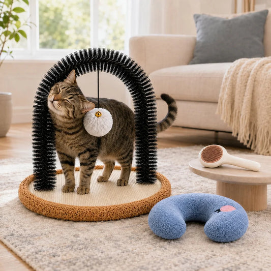 Cat Self Groomer Arch With Sisal Scratcher Hanging Ball