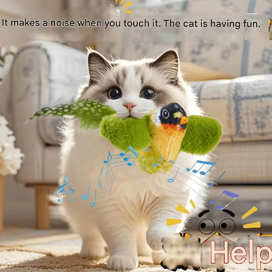 Interactive Chirping Bird Cat Toy With Soft Fleece Feathers
