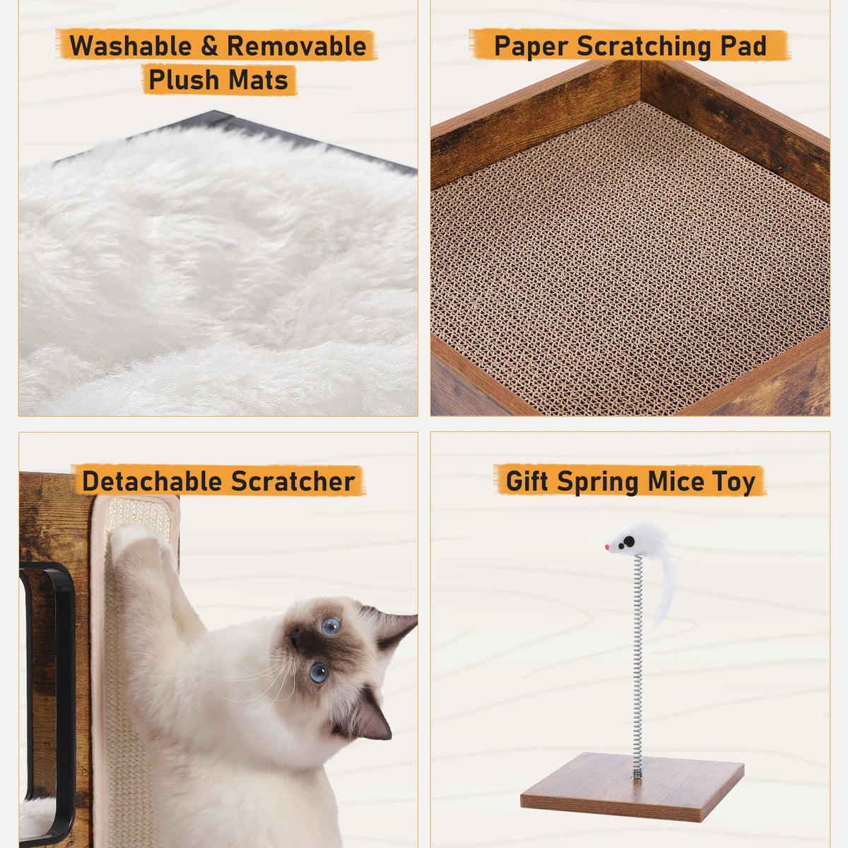 PAWZ Road Wood Cat Condo House Bed With Scratching Pad
