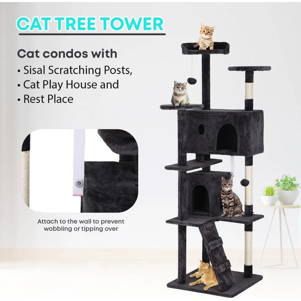 NBVCX Multilevel Cat Tree With Scratching Posts Condos And Toys