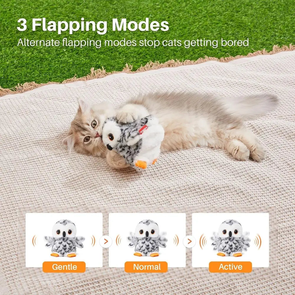 Flapping Owl Cat Toys, Life like Bird Chirp, Rechargeable Touch Kitten Toy, Interactive Catnip Kicker Exercise Toys