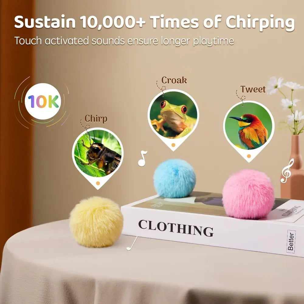 Chirping Cat Toys Balls with SilverVine Catnip, Upgraded, 3 Pack Interactive Cat Kicker, 3 Animal Sounds, Kitten Catnip Exercise