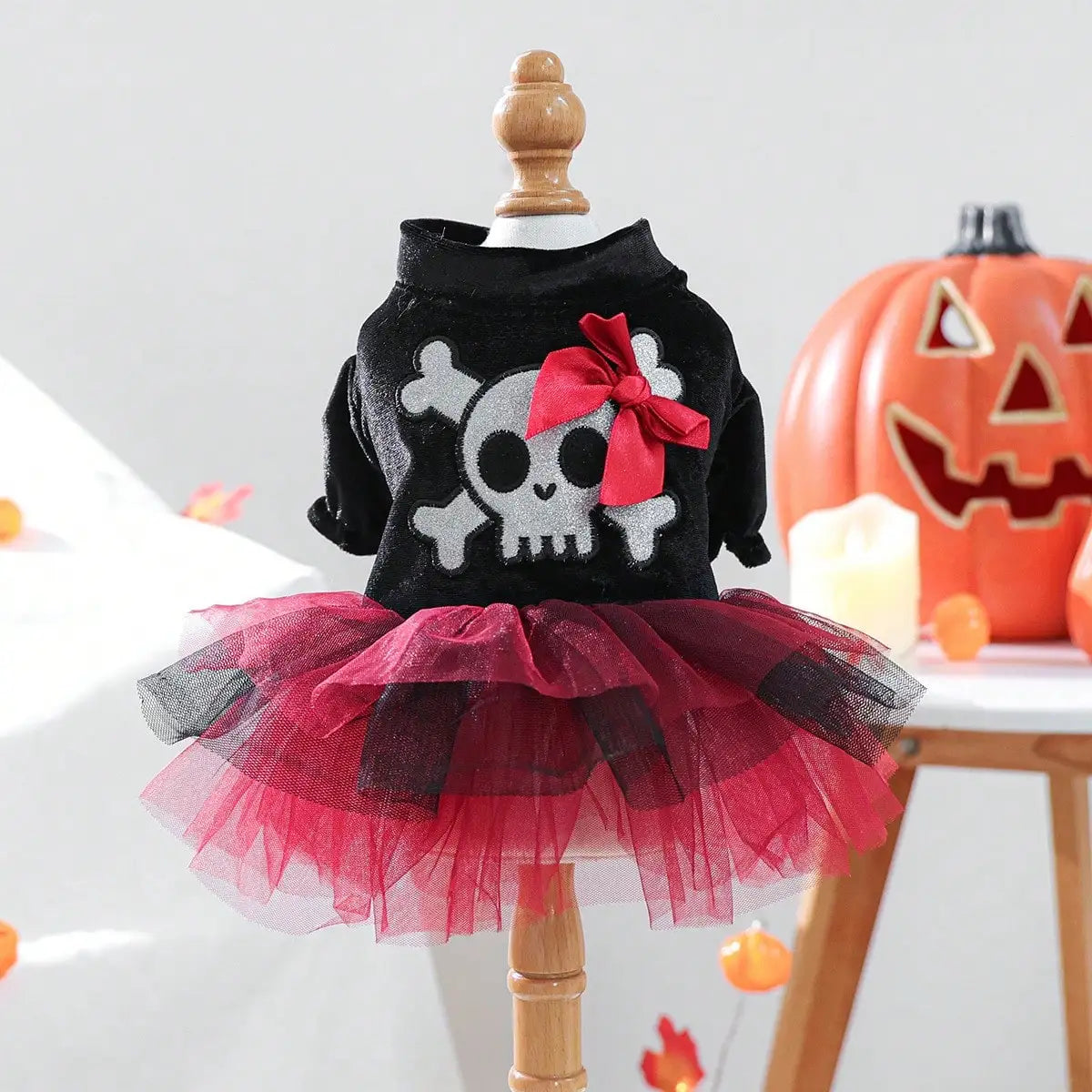 Dog Halloween Dress Bow Skull Pattern Puppy Girl Tulle Dress Pet Pirate Costume For Small Dogs Cats