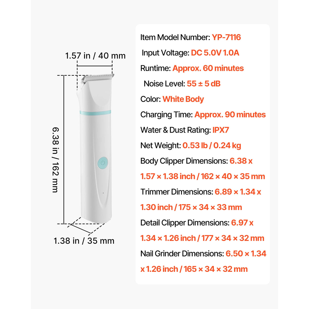 Rechargeable Cordless Dog Clippers For Pet Grooming With Detachable Blades