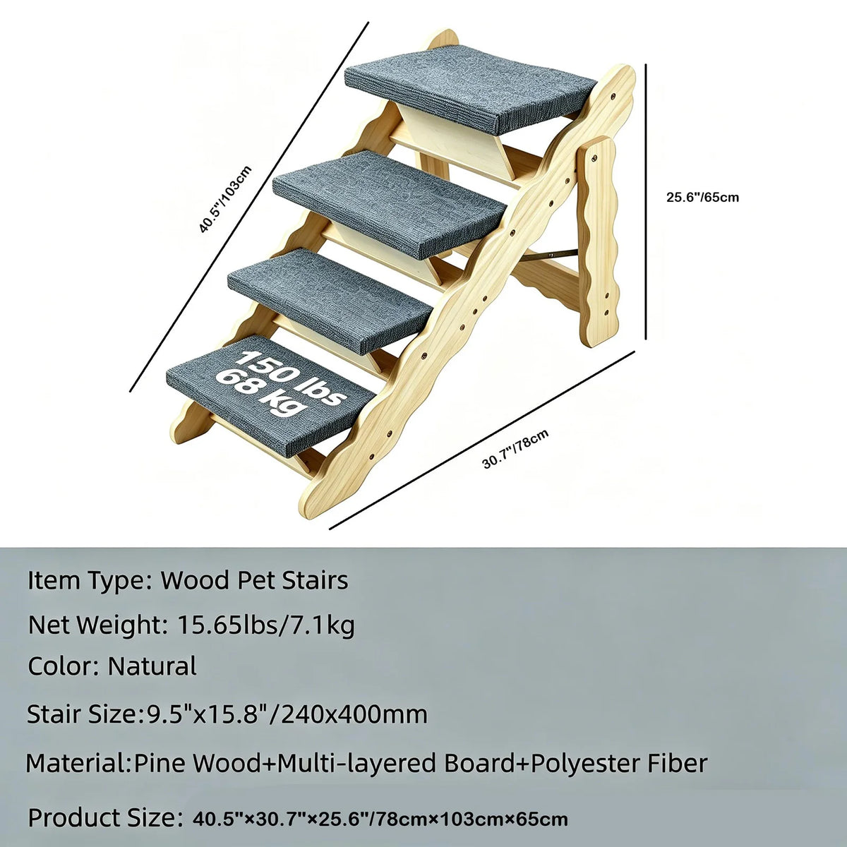 DishyKooker 2in1 Wooden Pet Stairs Folding Ramp