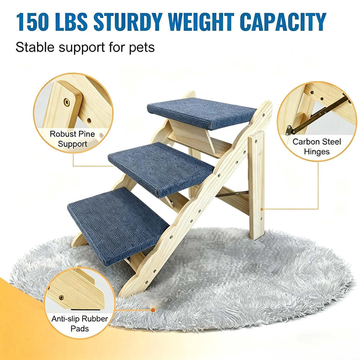 DishyKooker 2in1 Wooden Pet Stairs Folding Ramp