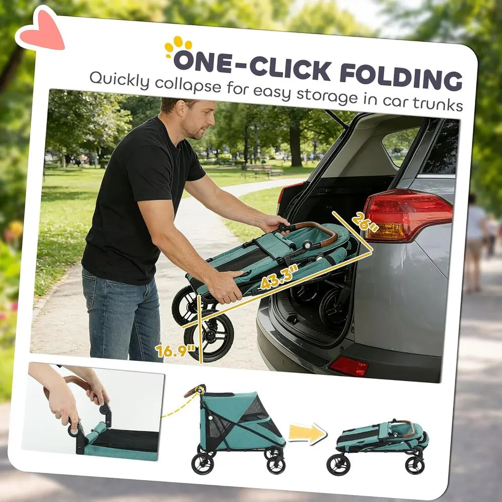Dog Stroller or Large Dogs, One-k olding 4 Wheel Large Pet Stroller Wagon or Multiple Pets, All Terrain Spring Suspension w/ 8-P