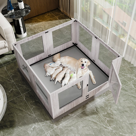 BINGOPAW Tempered Glass Dog Playpen Indoor Whelping Cage