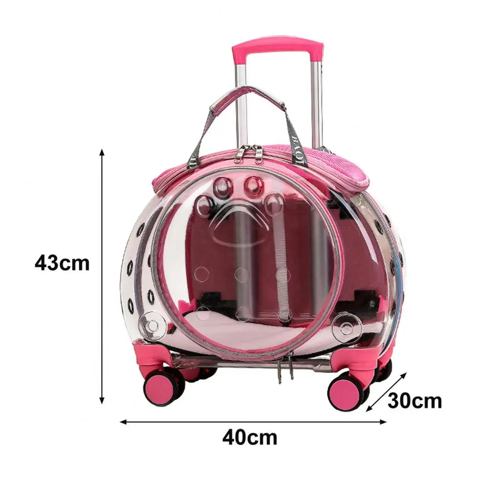 Pet Trolley Case, Clear Ventilation Holes Silent Wheels, Portable Cats Dogs Backpack Carrier for Outdoor Travel Use