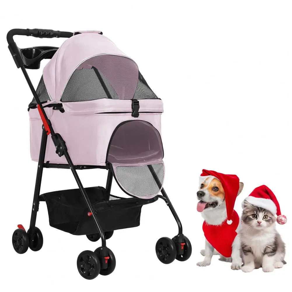 Foldable Pet Stroller for Dog Cat with Removable Carrier, Storage Basket and Cup Holder, Pet Carrying Cart Holds Up to 17.6lbs
