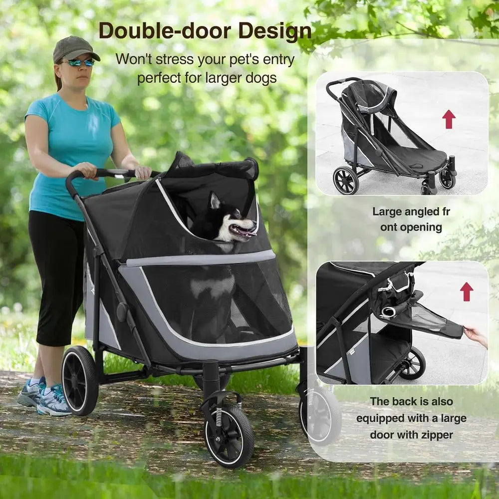 Dog Stroller or Medium/Large Dogs One-k olding, Extra Large Pet Stroller or 2 Dogs with Storage ket & Shock Absorption, Up to 13