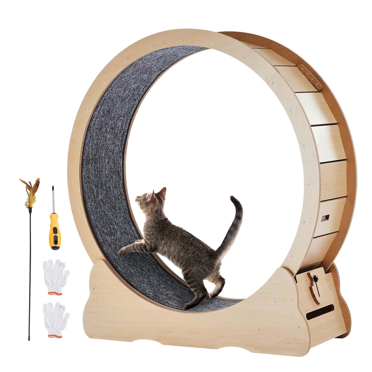 Wooden Cat Exercise Wheel With Detachable Carpet