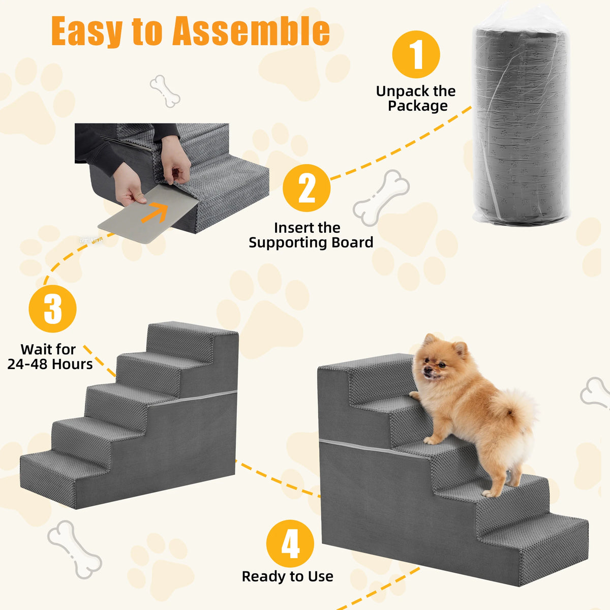 JHK Right Angled Foam Dog Stairs Ramp Three To Five Steps