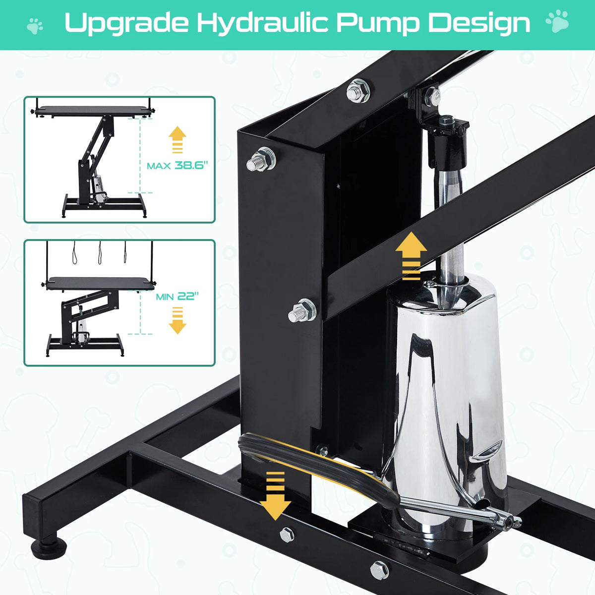 43" Hydraulic Dog Grooming Table, 350 LBS Heavy-Duty Pet Grooming Table with Overhead Arm, 3 Loops, Non-Slip Waterproof Top, Adjustable Height Dog Grooming Station for Medium Large Dogs