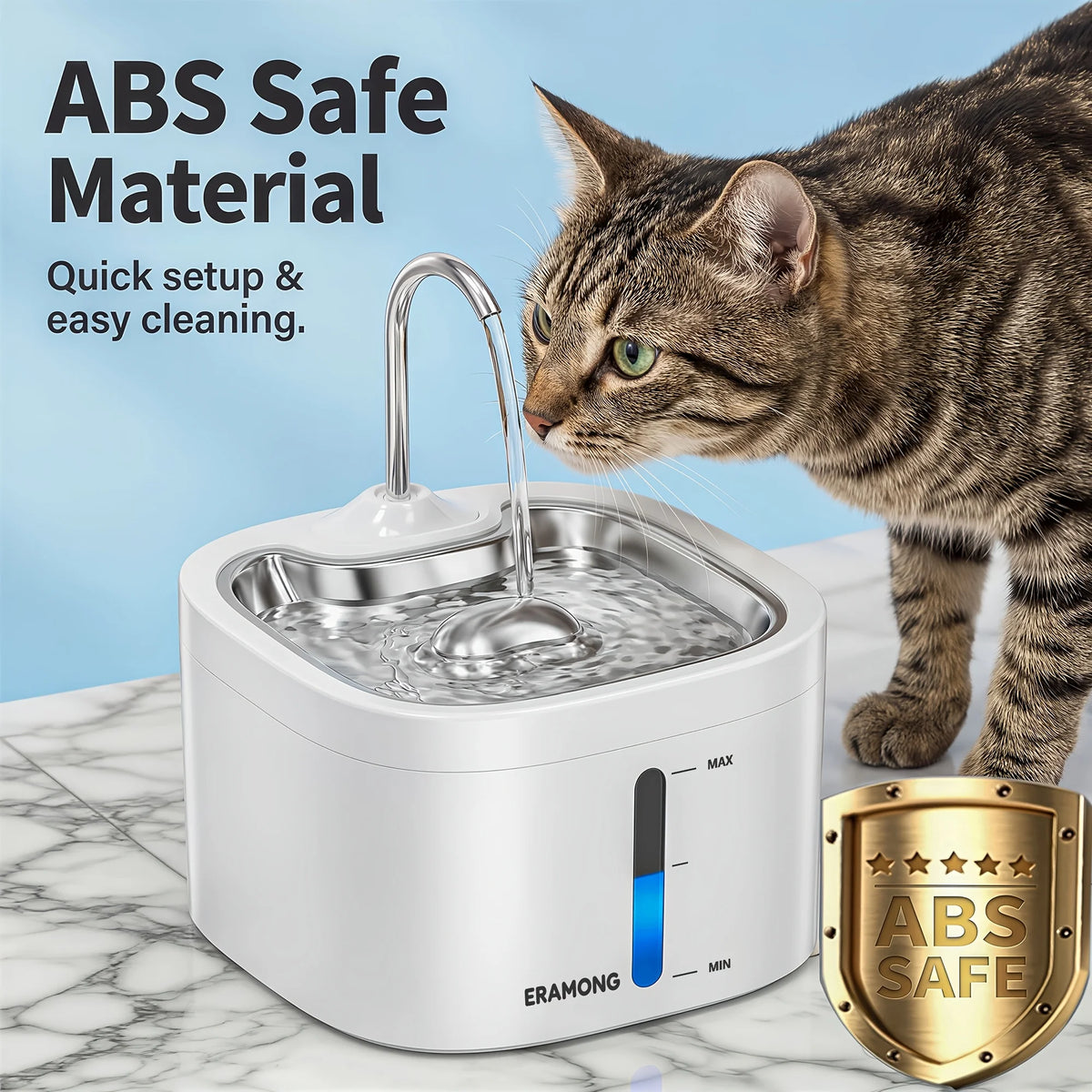 Cat Water Fountain With Stainless Steel Tray And Dispenser
