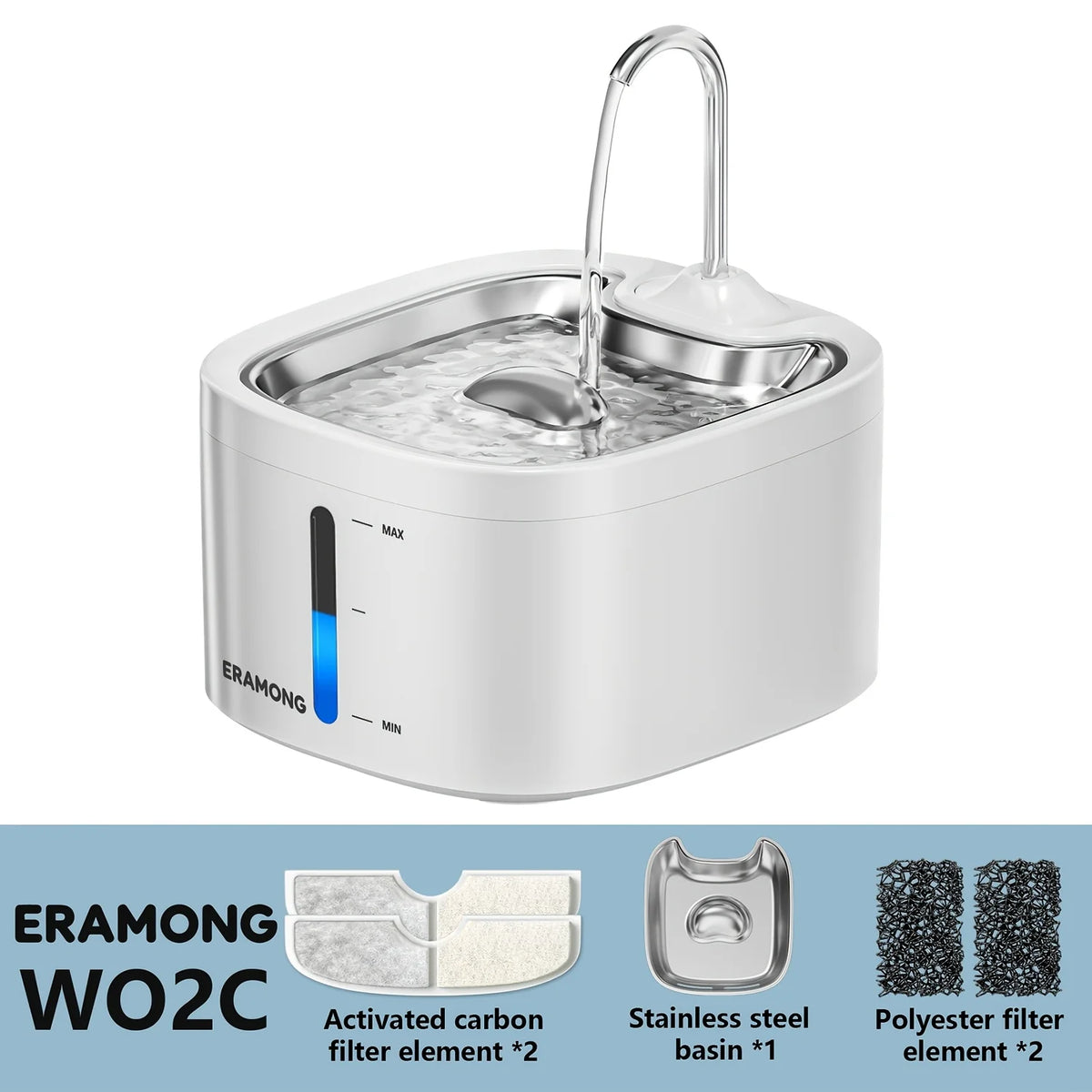 Cat Water Fountain With Stainless Steel Tray And Dispenser