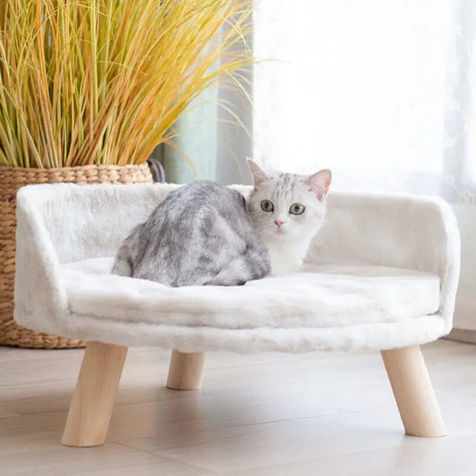 Soft Plush Cat Bed With Cushion And Wood Legs